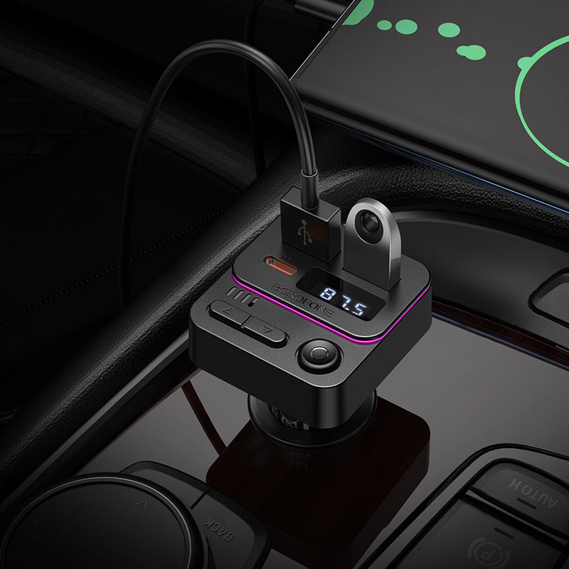 FM Bluetooth -modulaattori Borofone BC60 Hero, 2 x USB-A - 1 x USB-C