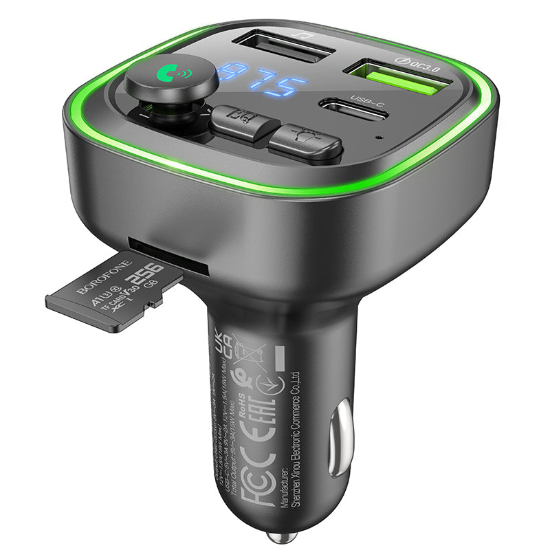 FM Bluetooth -modulaattori Borofone BC48, 2 x USB-A - 1 x USB-C