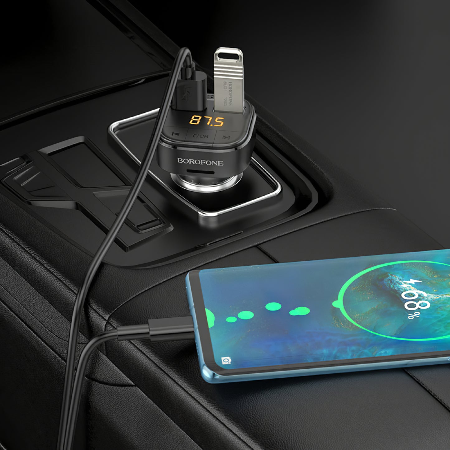 FM Bluetooth -modulaattori Borofone BC43 Flash, 2 x USB-A - 1 x microSD