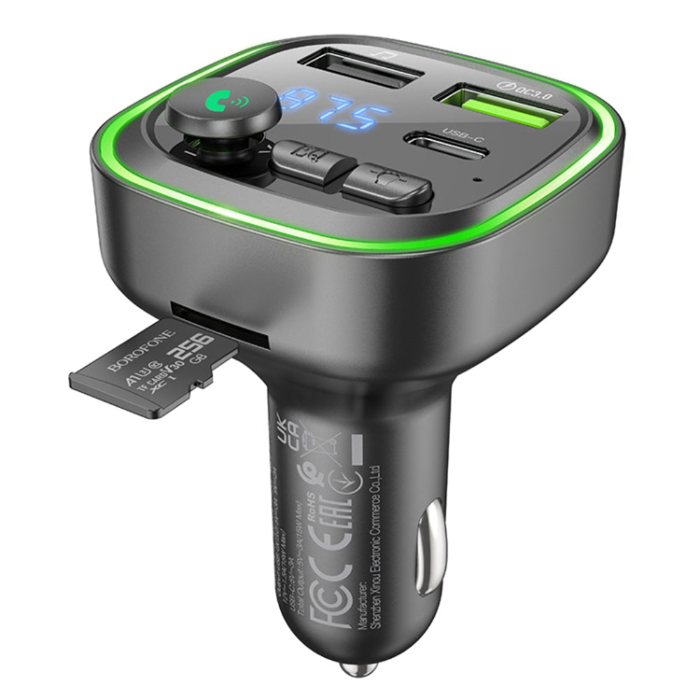 FM Bluetooth -modulaattori Borofone BC48, 2 x USB-A - 1 x USB-C