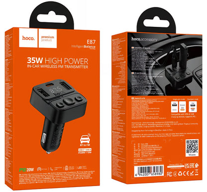 FM Bluetooth -modulaattori HOCO E87, 2 x USB-A - 1 x USB-C