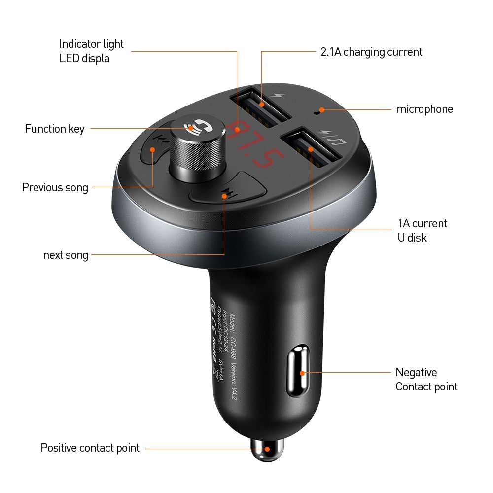 McDodo Bluetooth FM-modulaattori, 2 x USB-A
