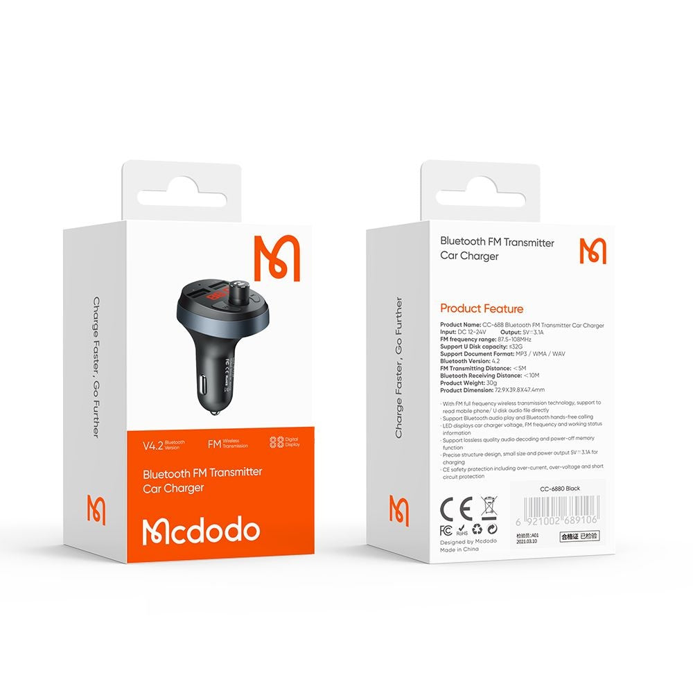 McDodo Bluetooth FM-modulaattori, 2 x USB-A