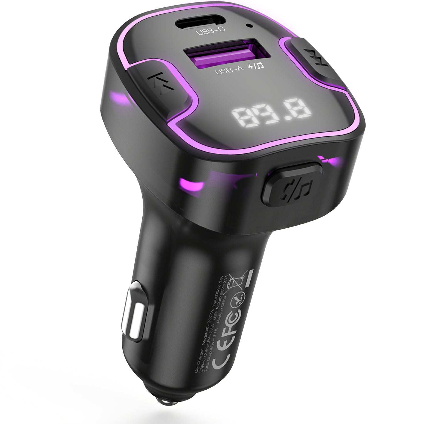 FM Bluetooth -modulaattori XO Design BCC12, 1 x USB-A - 1 x USB-C
