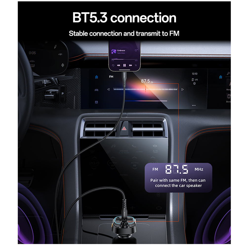 FM Bluetooth -modulaattori Yesido Y70, 2 x USB-A - 1 x USB-C