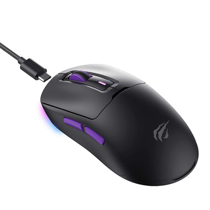 Langaton pelihiiri HAVIT MS969WB, RGB, 1000DPI - 16000DPI, BT / Wi-Fi / Langallinen, Musta