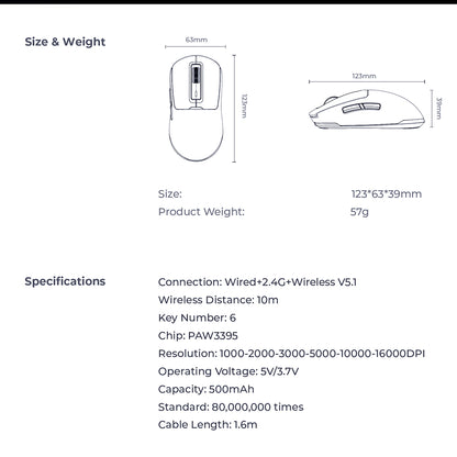 Langaton pelihiiri HAVIT MS969WB, RGB, 1000DPI - 16000DPI, BT / Wi-Fi / Langallinen, Musta