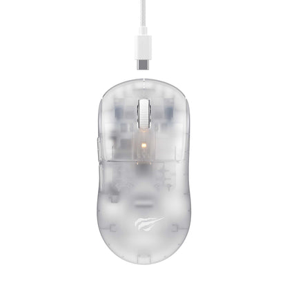 Langaton pelihiiri HAVIT MS970WB Pro, 800DPI - 12000DPI, BT / Wi-Fi / Langallinen, Läpinäkyvä Valkoinen