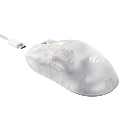 Langaton pelihiiri HAVIT MS970WB Pro, 800DPI - 12000DPI, BT / Wi-Fi / Langallinen, Läpinäkyvä Valkoinen