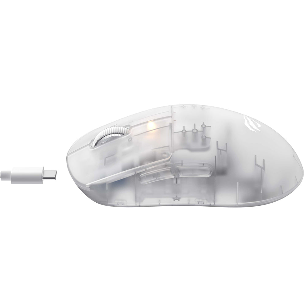 Langaton pelihiiri HAVIT MS970WB Pro, 800DPI - 12000DPI, BT / Wi-Fi / Langallinen, Läpinäkyvä Valkoinen