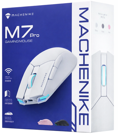 Machenike M7 Pro langaton pelihiiri, RGB, 1000–26000 DPI, valkoinen