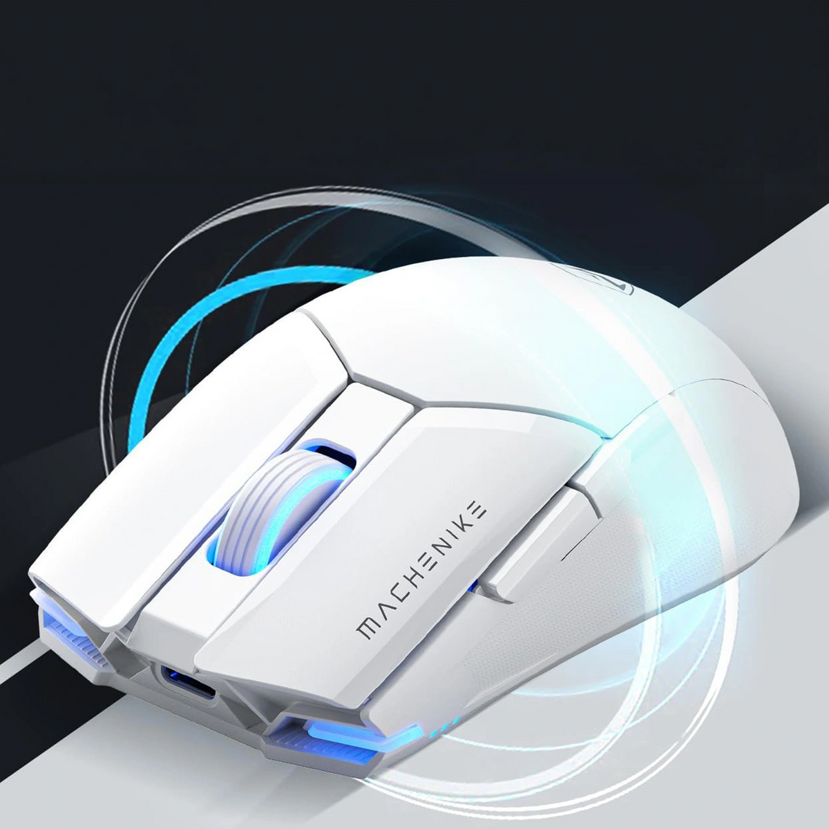 Machenike M7 Pro langaton pelihiiri, RGB, 1000–26000 DPI, valkoinen