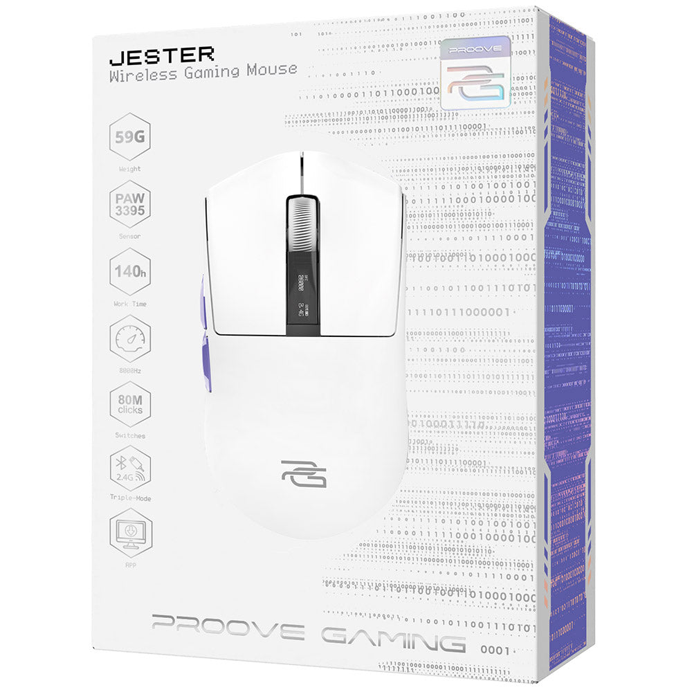 Langaton pelihiiri Proove Jester, 800DPI - 26000DPI, OLED-näyttö, Valkoinen WMJS00022002