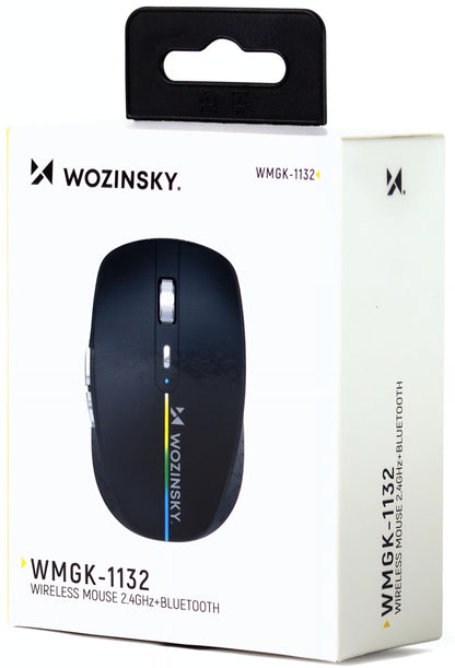 Langaton pelihiiri WZK WMGK-1132, 1600DPI, RGB, BT / Wi-Fi, Musta