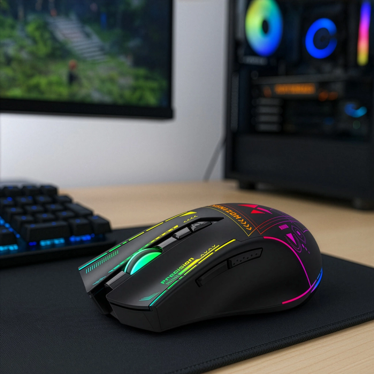 Langaton pelihiiri WZK WMGB-3200, 3200DPI, RGB, Musta