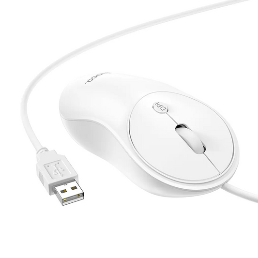 Langallinen USB-hiiri HOCO GM13, 1600DPI, Valkoinen
