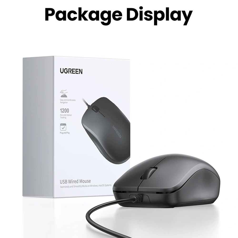 UGREEN MU007 langallinen USB-hiiri, 1200DPI, 1.5m, musta
