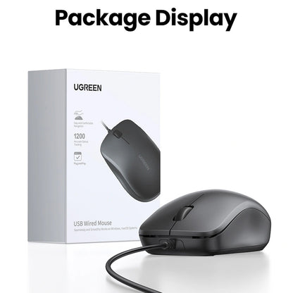 UGREEN MU007 langallinen USB-hiiri, 1200DPI, 1.5m, musta