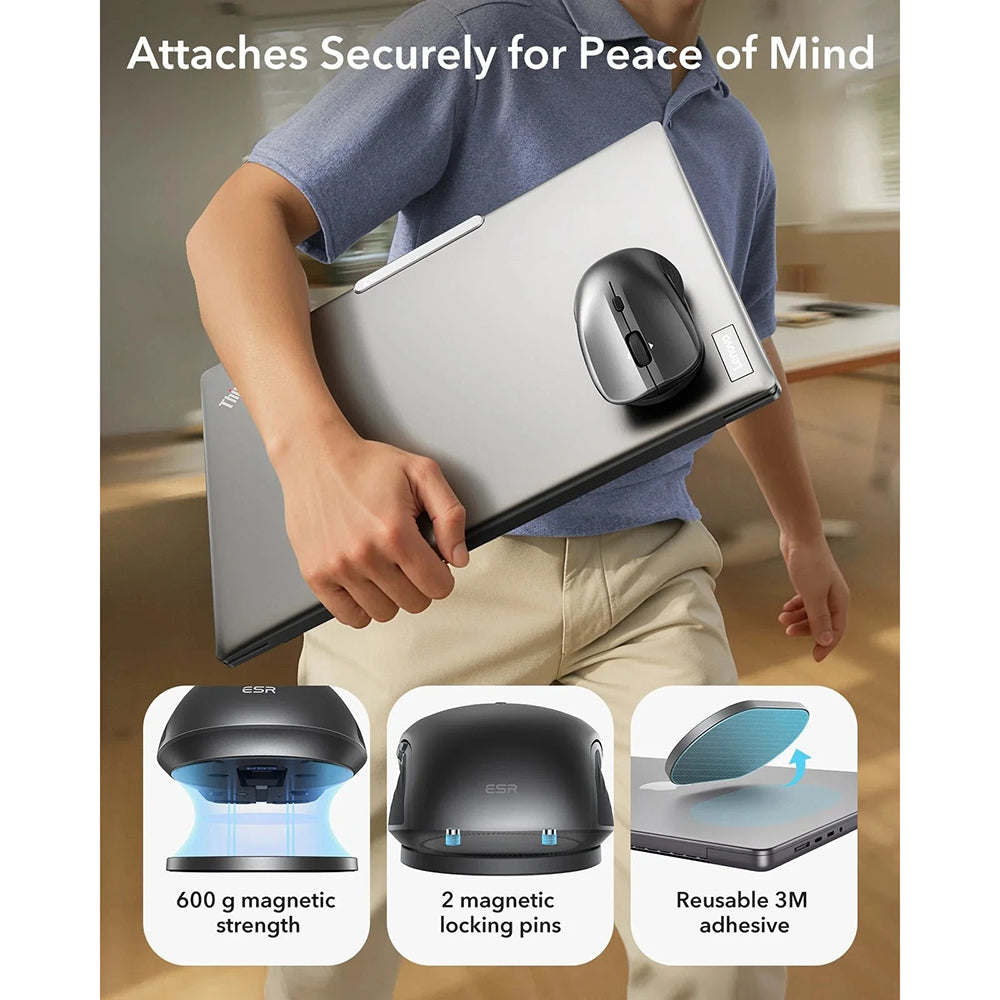 Langaton ESR MagMouse -hiiri, 800DPI - 4800DPI, BT / Wi-Fi, Musta
