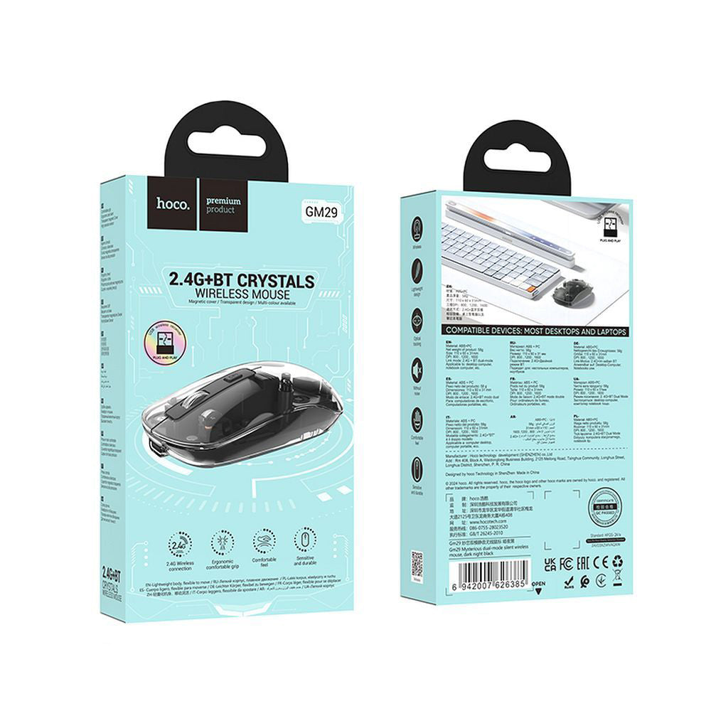 Langaton hiiri HOCO GM29, 1600DPI, BT / Wi-Fi, Musta