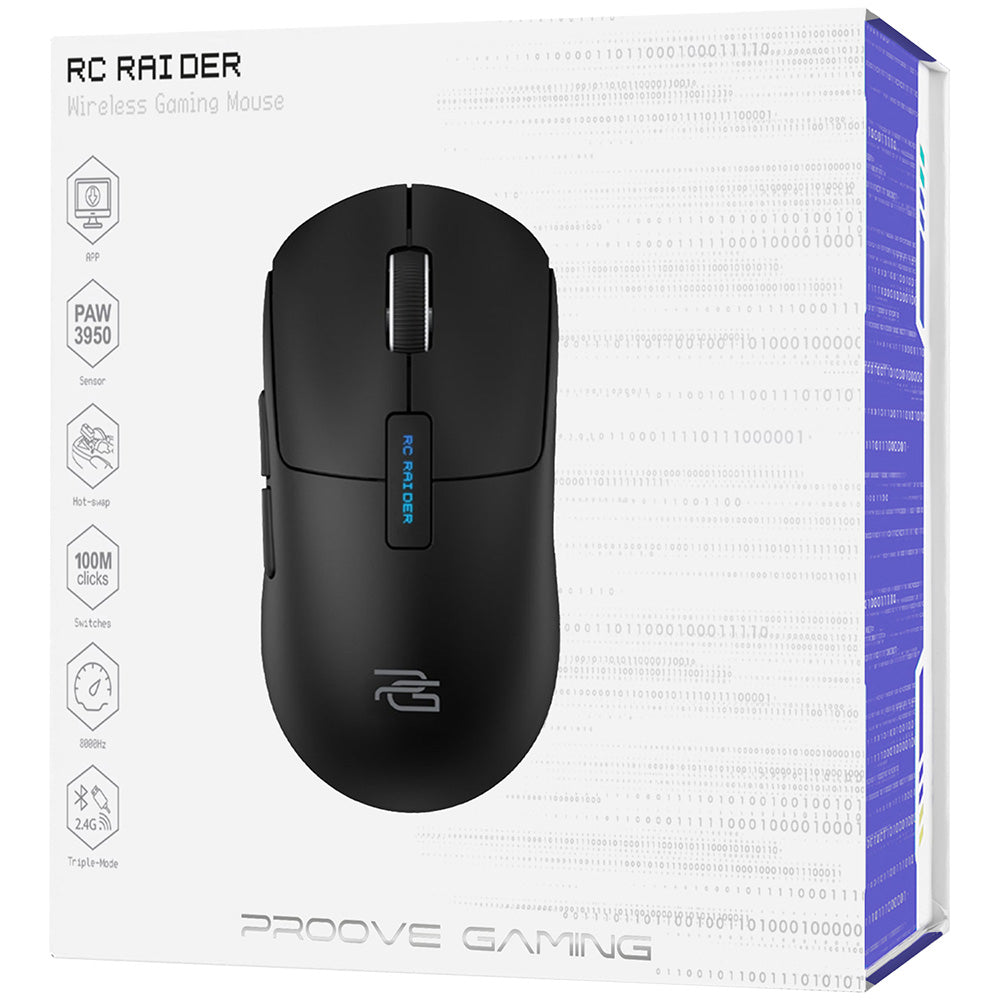 Langaton hiiri Proove RC Raider 8K, 800DPI - 32000DPI, BT / Wi-Fi / Wired, Musta WMRR00122001