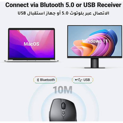 Langaton hiiri UGREEN MU101, 4000DPI, BT / Wi-Fi, Musta