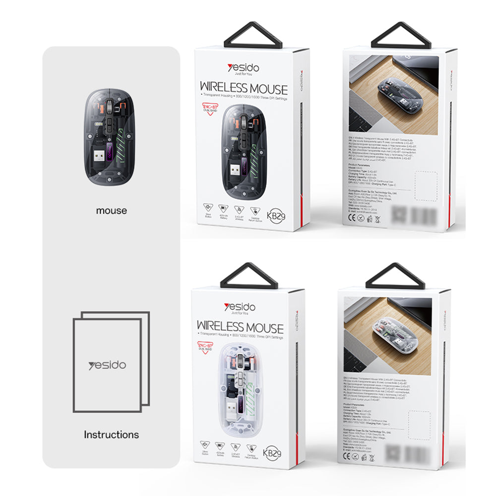 Langaton hiiri Yesido KB29, 800DPI - 1600DPI, BT / Wi-Fi, Valkoinen