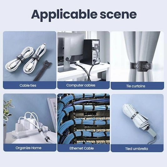 UGREEN LP401 Kaapelien Järjestäjä, Velcro, 3 Kappaleen Setti, Musta
