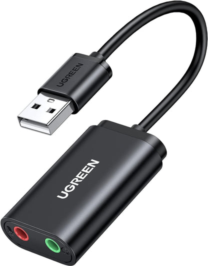 USB-äänikortti UGREEN US205, 2 x 3,5 mm liitin, musta 