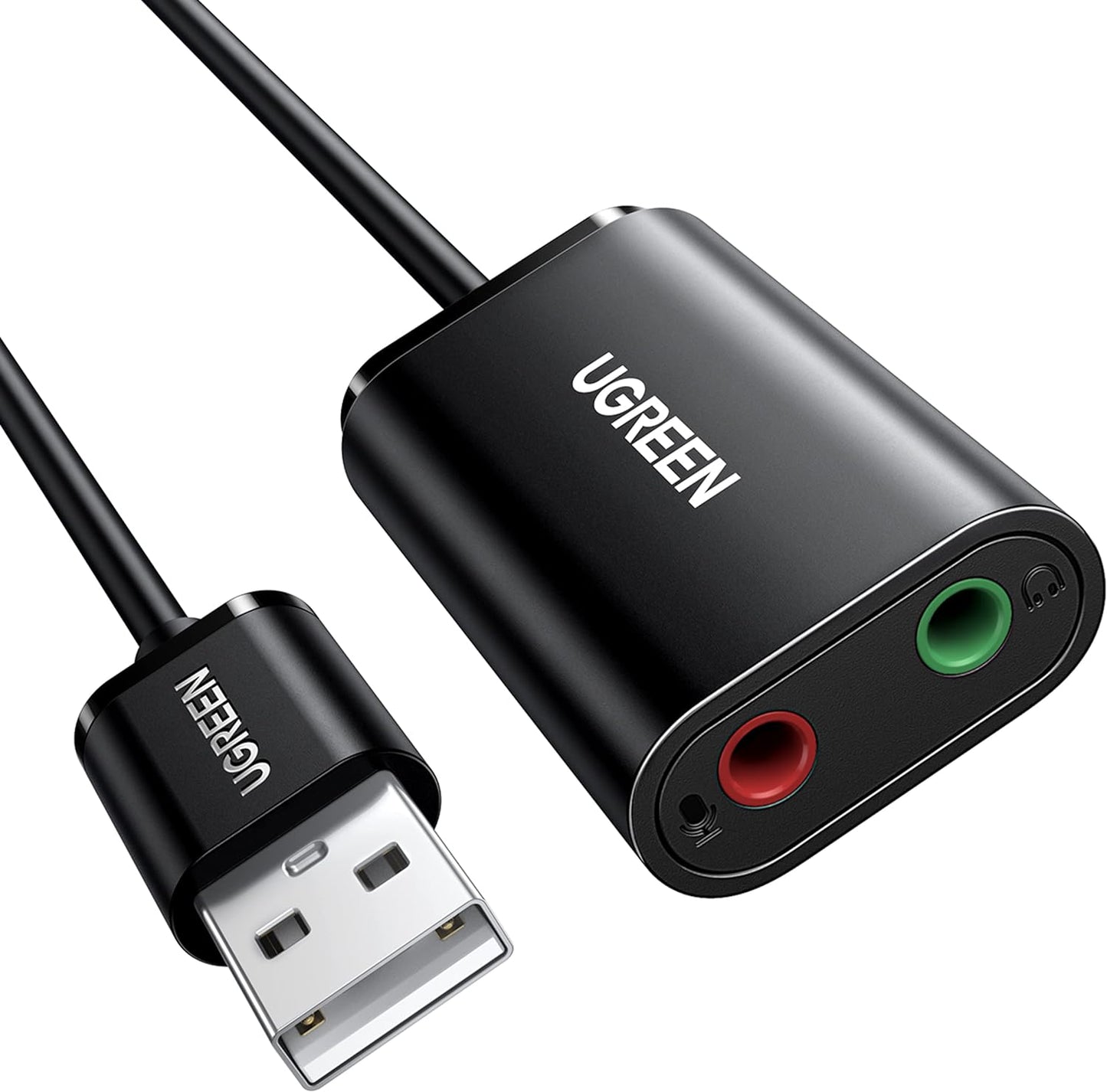 USB-äänikortti UGREEN US205, 2 x 3,5 mm liitin, musta 