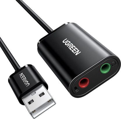 USB-äänikortti UGREEN US205, 2 x 3,5 mm liitin, musta 