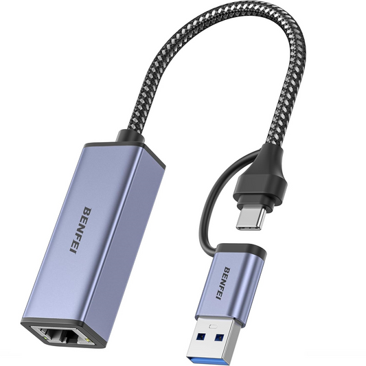 Benfei-verkkokortti, RJ45, USB-C / USB, Harmaa