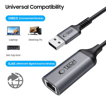Tech-Protect Ultraboost -verkkokortti, RJ45, USB 3.0, Musta