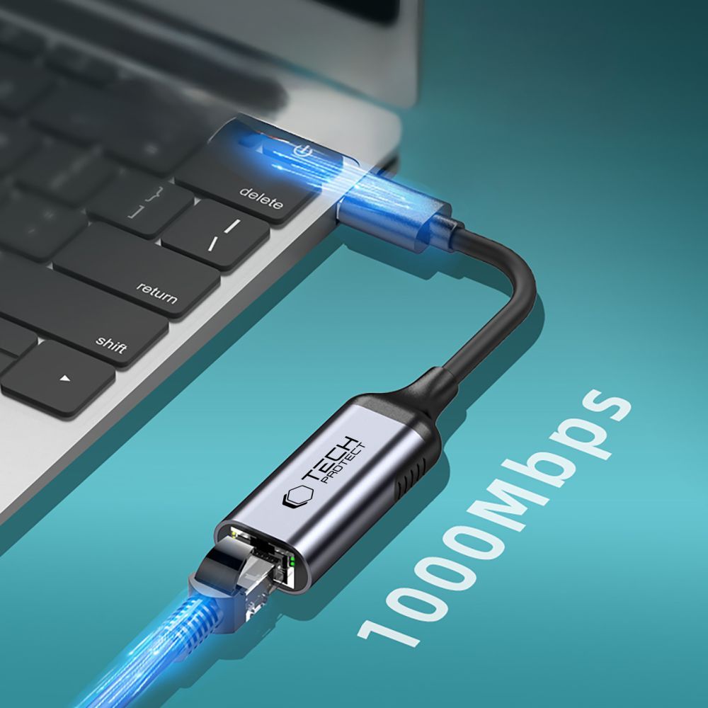 Tech-Protect Ultraboost -verkkokortti, RJ45, USB 3.0, Musta