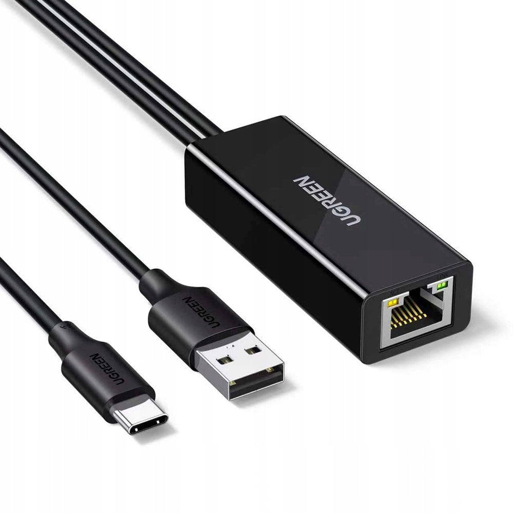 UGREEN CR110 (75535) -verkkokortti, RJ45, USB / USB-C, Musta