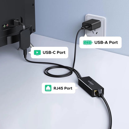 UGREEN CR110 (75535) -verkkokortti, RJ45, USB / USB-C, Musta
