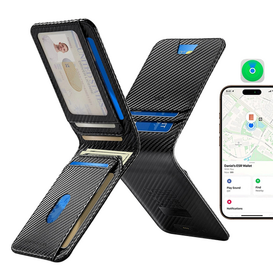 ESR Classic Geo Carbon -lompakko Find My -toiminnolla ja RFID-suojauksella, musta, uudelleenpakattu