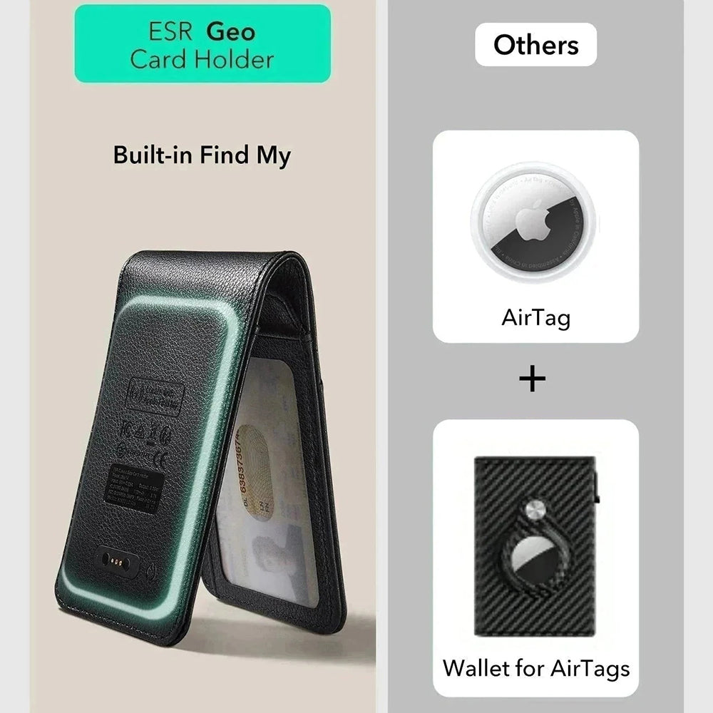 ESR Classic Geo Carbon -lompakko, jossa Find My -toiminto ja RFID-suojaus, Musta