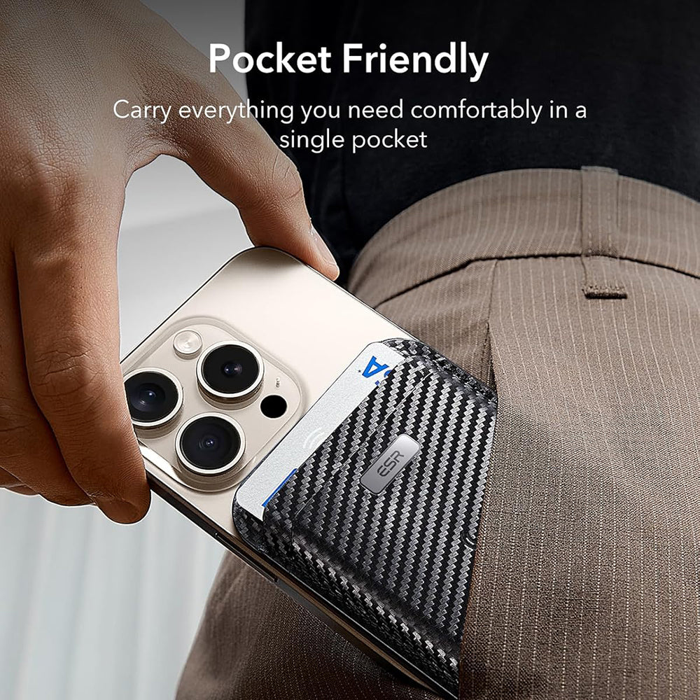 Magsafe-lompakko, ESR, Classic Geo Carbon, Musta