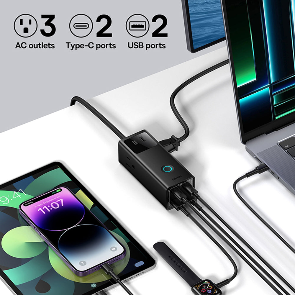 Baseus PowerCombo US -jatkojohto, 3 x pistorasia, musta PSLA020101