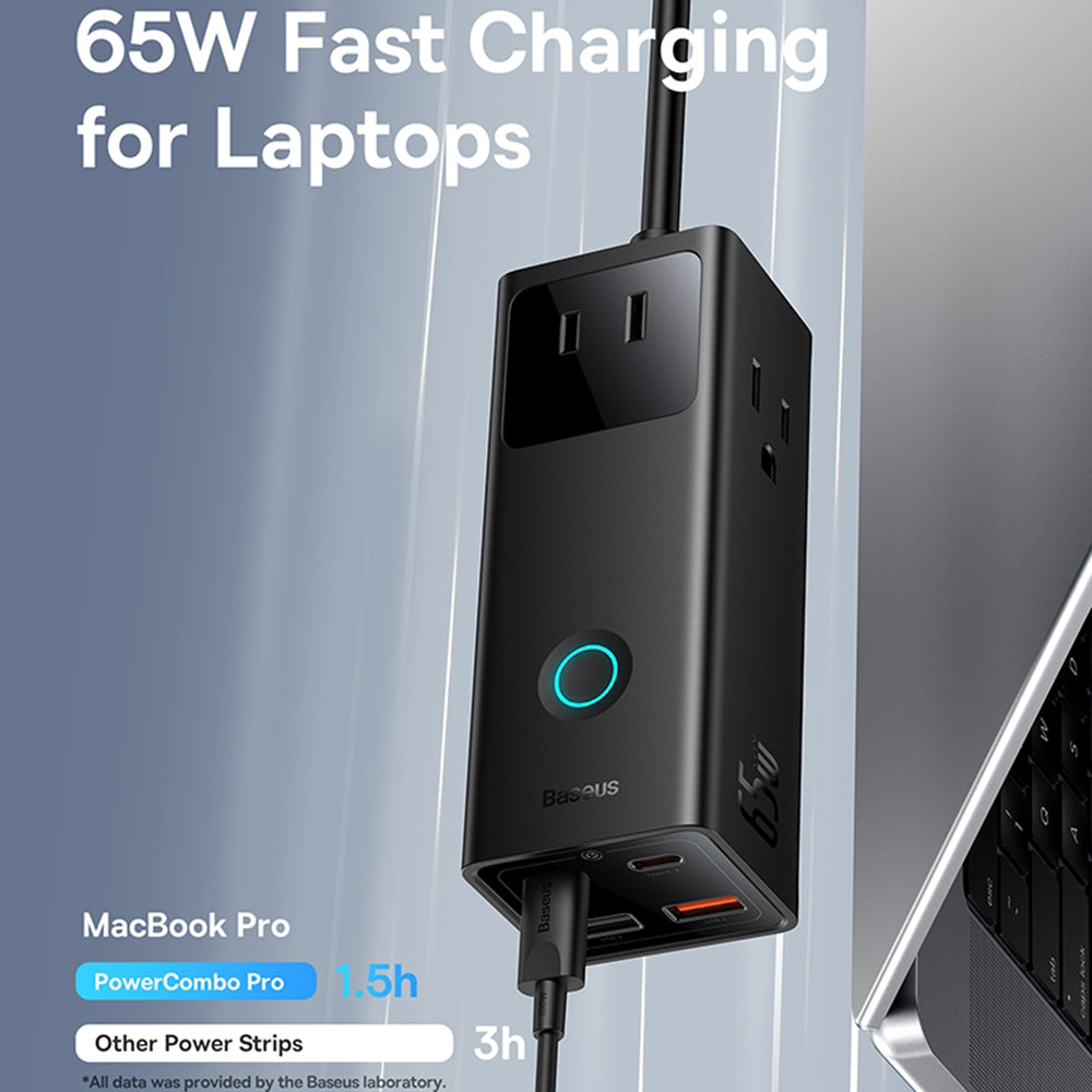 Baseus PowerCombo US -jatkojohto, 3 x pistorasia, musta PSLA020101