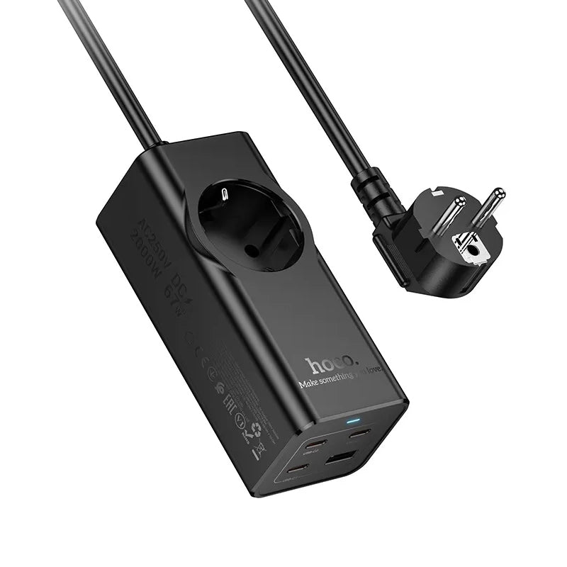 Jatkojohto HOCO NS9, 1 x Schuko, Musta