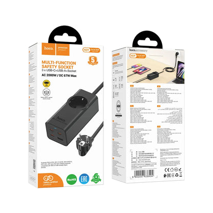 Jatkojohto HOCO NS9, 1 x Schuko, Musta