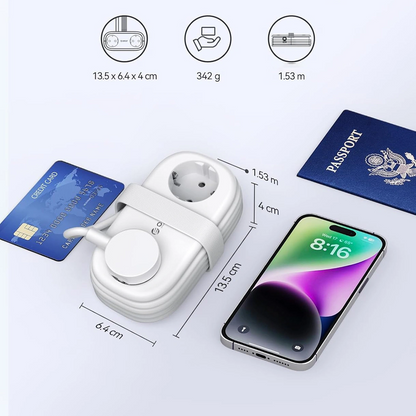 Orico AP3 jatkojohto, 2 x Schuko - 2 x USB-A - 2 x USB-C, Valkoinen