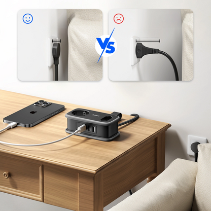 Orico APP jatkojohto, 1 x Schuko - 1 x pistorasia - 2 x USB-A - 1 x USB-C, Musta Harmaa