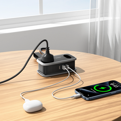 Orico APP jatkojohto, 1 x Schuko - 1 x pistorasia - 2 x USB-A - 1 x USB-C, Musta Harmaa