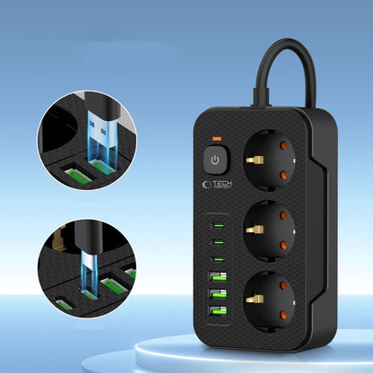 Jatkojohto Tech-Protect PC3X6, 3 x Schuko, Musta