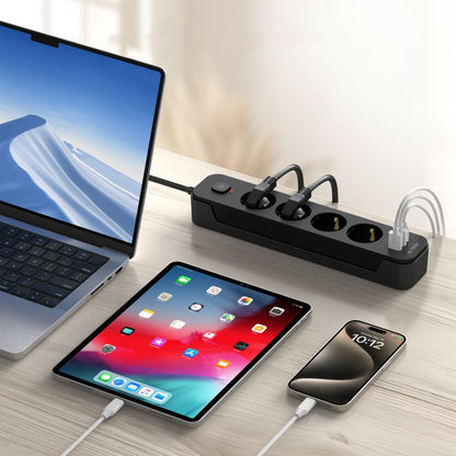 Jatkojohto Tech-Protect PCL4X3, 10.5W, 2.1A, 2 x USB-A - 1 x USB-C - 4 x Schuko, musta 