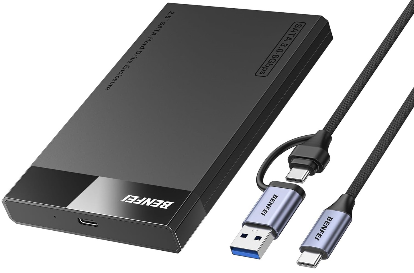 Benfei-kisko HDD/SSD SATA 2,5 tuumaa, USB-A / USB-C, Musta