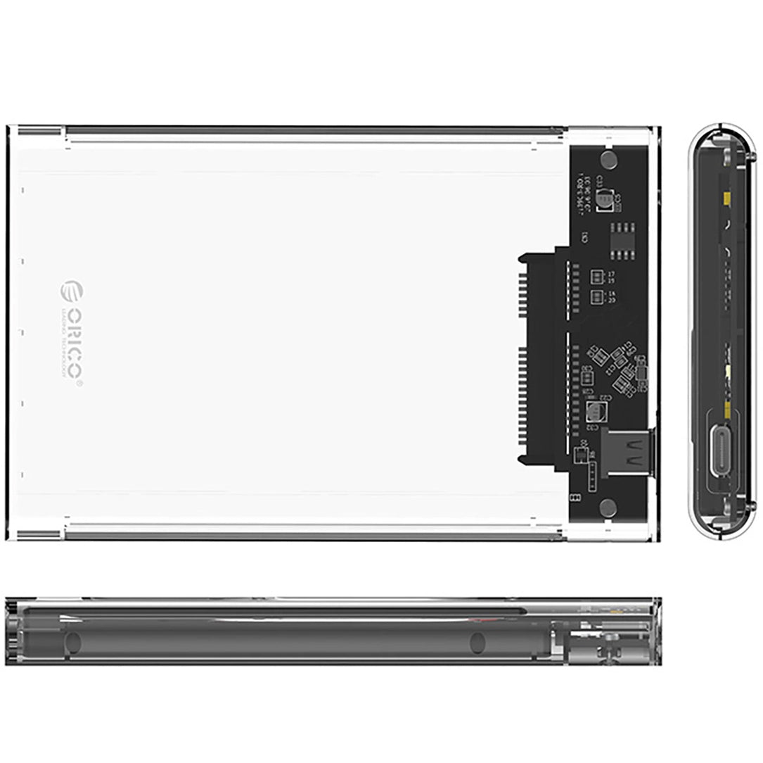 Orico 2139C3 -kotelo HDD/SSD SATA 2,5 tuumaa, USB-C, läpinäkyvä